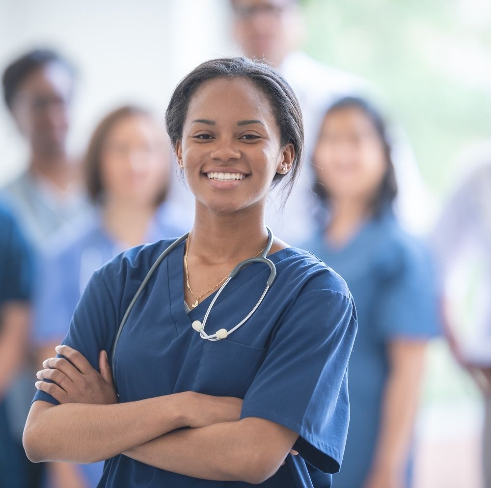 Care professional with patient